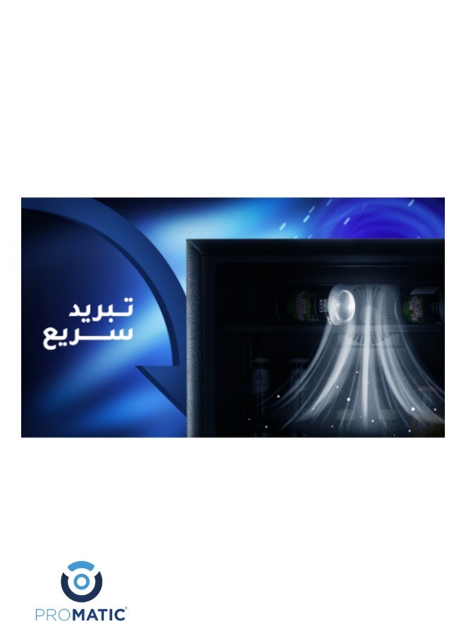 بروماتيك ثلاجة صغيرة بروماتيك زجاجية بسعة 90 لتر لون أسود موديل NGR-90L — باب زجاج للعرض، تبريد فعّال للمشروبات والأطعمة، تصميم أنيق للمكاتب والغرف والمتاجر الصغيرة - Image 3