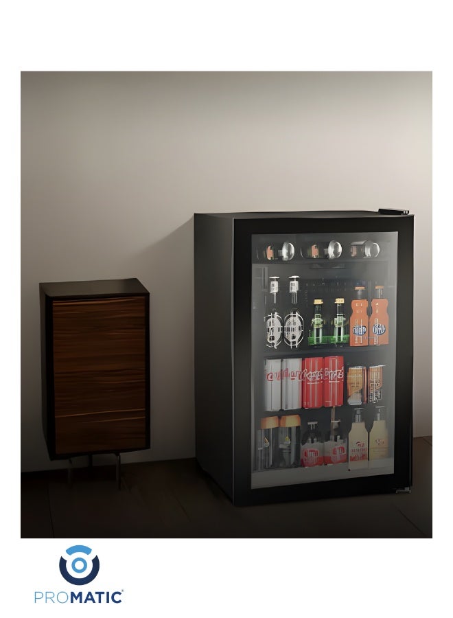 بروماتيك ثلاجة صغيرة بروماتيك زجاجية بسعة 90 لتر لون أسود موديل NGR-90L — باب زجاج للعرض، تبريد فعّال للمشروبات والأطعمة، تصميم أنيق للمكاتب والغرف والمتاجر الصغيرة - Image 5