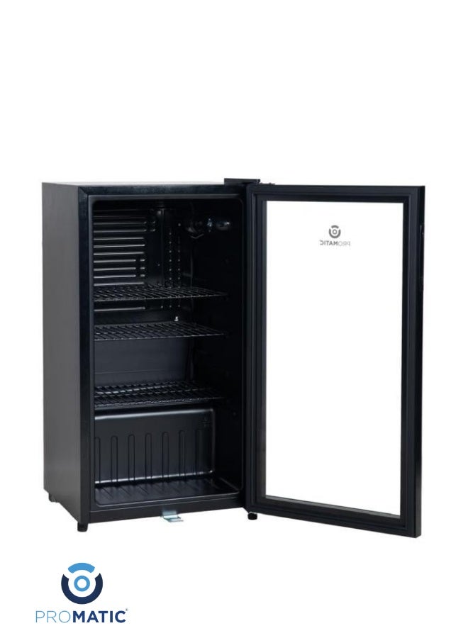 بروماتيك ثلاجة صغيرة بروماتيك زجاجية بسعة 90 لتر لون أسود موديل NGR-90L — باب زجاج للعرض، تبريد فعّال للمشروبات والأطعمة، تصميم أنيق للمكاتب والغرف والمتاجر الصغيرة - Image 2