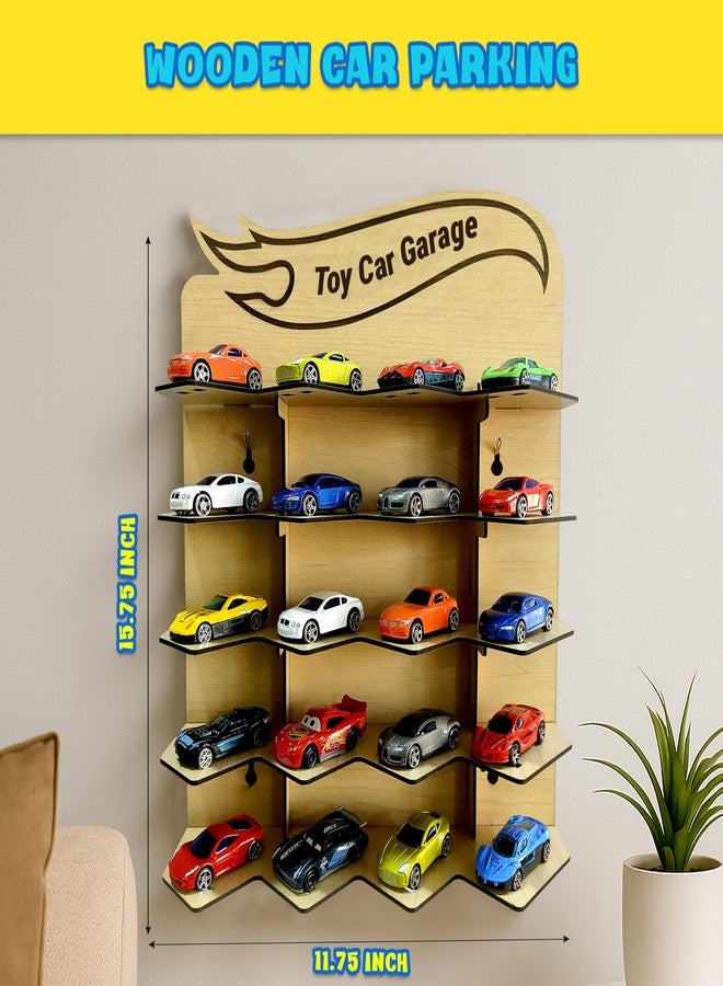 SOLOBOLO Toy Car Garage Wall Rack for Kids | Parking Garage for Hot Wheels Cars | Holds 20 Cars | Wooden/MDF Toy Garage Wall Hanging | Kids Room Toy Parking (Carss Not Included) (Pack of 2) - Image 2