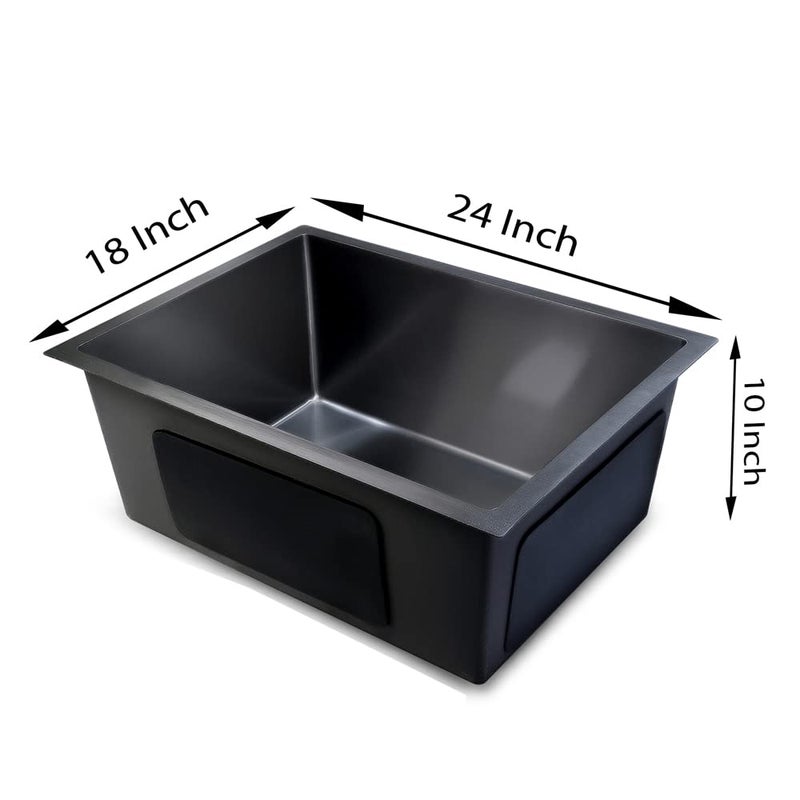 Messina Messina Premium Handmade 24x18x10 Undermount Stainless Steel Kitchen Sink with Matte Finish Durable Deep Single Bowl Design with Black Dispenser - Image 3