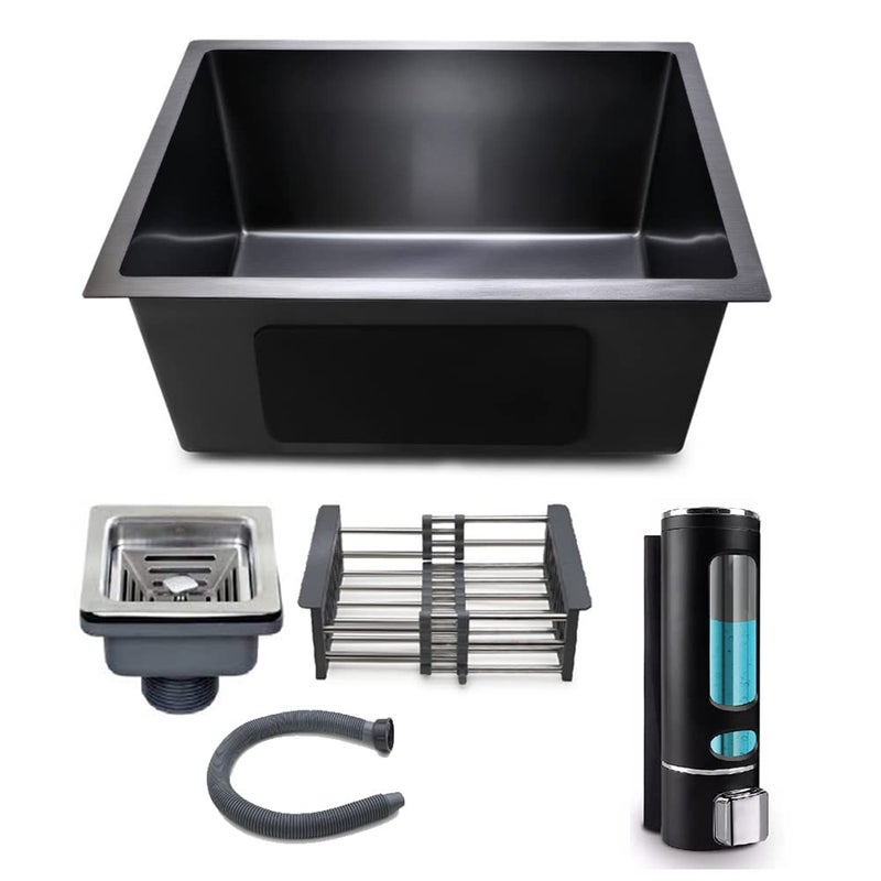 Messina Messina Premium Handmade 24x18x10 Undermount Stainless Steel Kitchen Sink with Matte Finish Durable Deep Single Bowl Design with Black Dispenser - Image 1