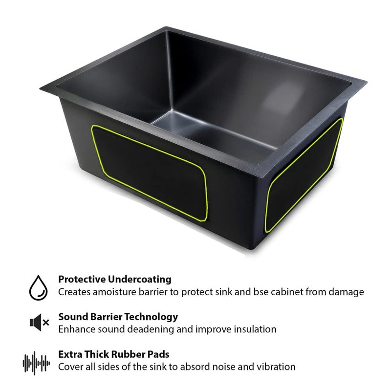 Messina Messina Premium Handmade 24x18x10 Undermount Stainless Steel Kitchen Sink with Matte Finish Durable Deep Single Bowl Design with Black Dispenser - Image 4