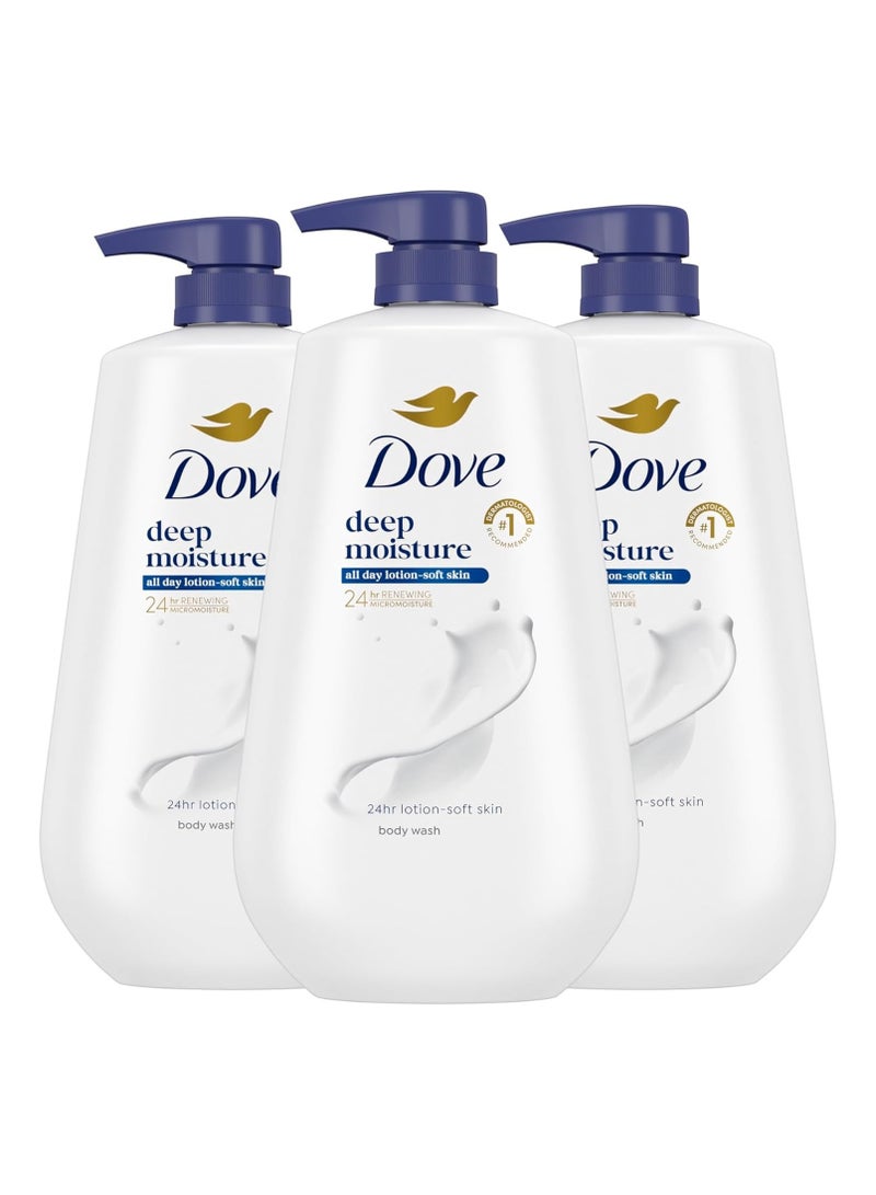 Dove Body Wash with Pump Deep Moisture 3 Count For Dry Skin Moisturizing Skin Cleanser with 24hr Renewing MicroMoisture Nourishes The Driest Skin 30.6 oz
