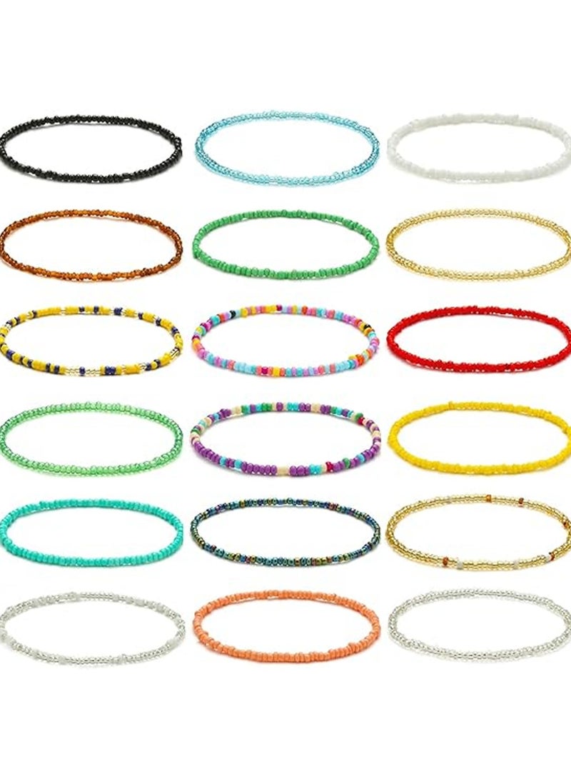 طقم خلخال للكاحل مطرز يدويًا مكون من 18 قطعة للنساء مصنوع يدويًا للشاطئ بوهيمي ملون ومطرز بالخرز - Image 1