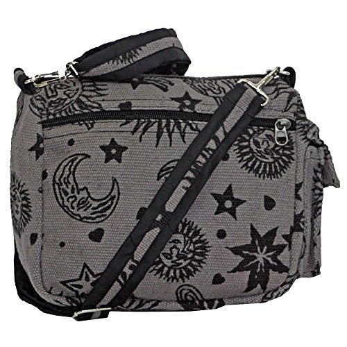 Dominion Sun Moon Stars and Planets Celestial Hippie Boho Crossbody Single Shoulder Bag (Gray) - Image 1