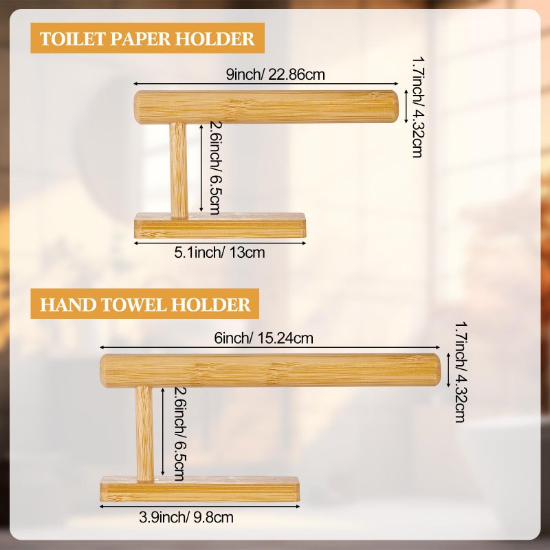 Maxcheck Maxcheck 2 Pcs Bamboo Toilet Paper Holder Wall Mounted Bathroom Towel Holder Wood Towel Rack Toilet Paper Holder and Towel Holder Set Wood Towel Bar Towel Hanger for Kitchen Living Room Bedroom  - Image 1
