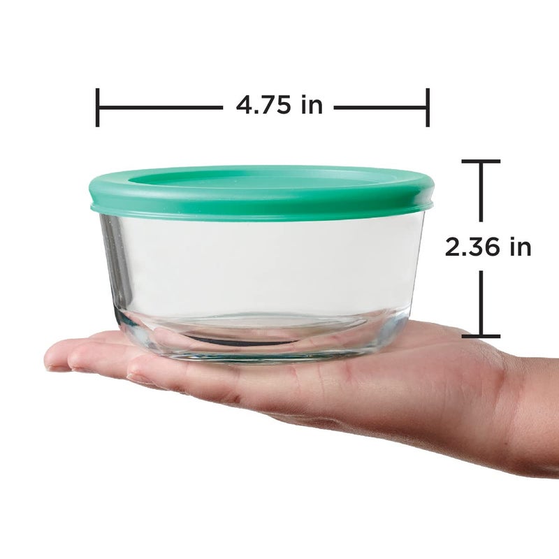 Anchor Hocking 2 Cup Glass Storage Containers with Lids, Set of 4 Glass Food Storage Containers with Mint SnugFit Lids - Image 4