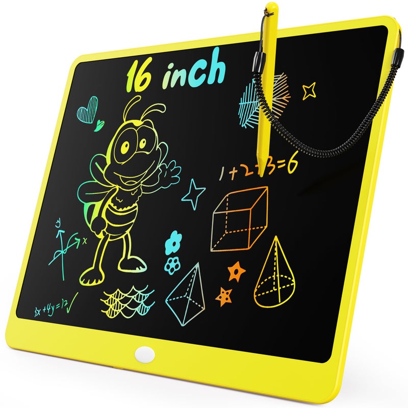 KOKODI LCD Writing Tablet, 16 Inch Colorful Toddler Doodle Board Drawing Tablet, Erasable Reusable Electronic Drawing Pads, Educational and Learning Toy for 3-6 Years Old Boy and Girls(Yellow)