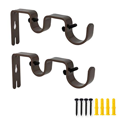 AddGrace 2 PCS Double Curtain Rod Bracket Heavy Duty Curtain Rod Holders for 1" and 5/8" Drapery Pole Adjustable Wall Mounted Drapery Pole Brackets for Living Room Bedroom Brown - Image 1
