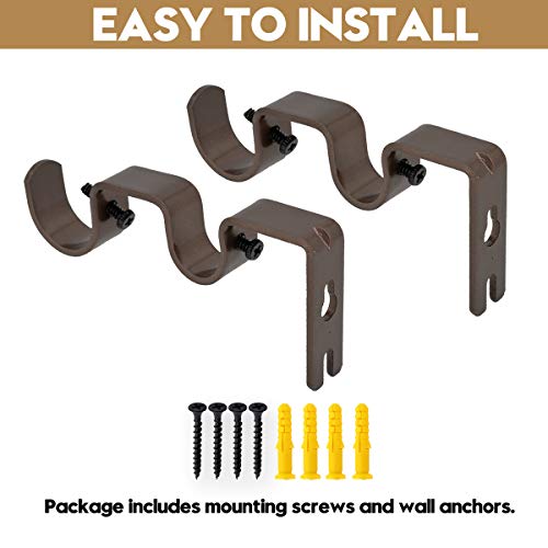 AddGrace 2 PCS Double Curtain Rod Bracket Heavy Duty Curtain Rod Holders for 1" and 5/8" Drapery Pole Adjustable Wall Mounted Drapery Pole Brackets for Living Room Bedroom Brown - Image 4