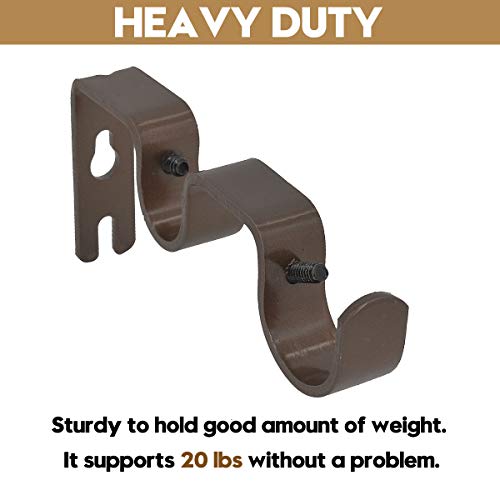 AddGrace 2 PCS Double Curtain Rod Bracket Heavy Duty Curtain Rod Holders for 1" and 5/8" Drapery Pole Adjustable Wall Mounted Drapery Pole Brackets for Living Room Bedroom Brown - Image 3