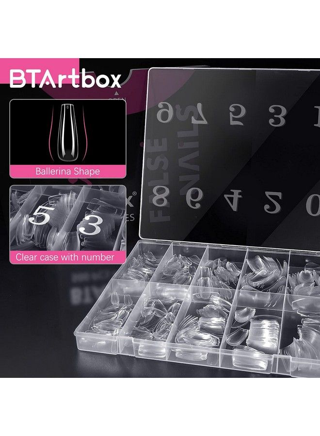 BTArtbox Coffin Nails Long Fake Nails Clear Acrylic Nails Coffin Shaped Ballerina Nails Tips Btartbox 500Pcs Full Cover False Nail Artificial Nails With Case For Nail Salons And Diy Nail Art 10 Sizes - Image 3