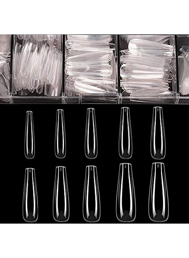 BTArtbox Coffin Nails Long Fake Nails Clear Acrylic Nails Coffin Shaped Ballerina Nails Tips Btartbox 500Pcs Full Cover False Nail Artificial Nails With Case For Nail Salons And Diy Nail Art 10 Sizes - Image 1