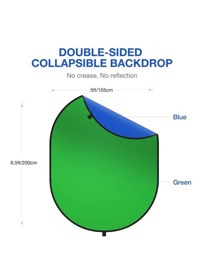 Yesker Chromakey Green Screen Chromakey Blue Screen 5ft x 6.5ft 2-in-1 Collapsible Backdrop Reversible Background Panel Photo Video Studio Chroma-Key Blue/Green - Image 2