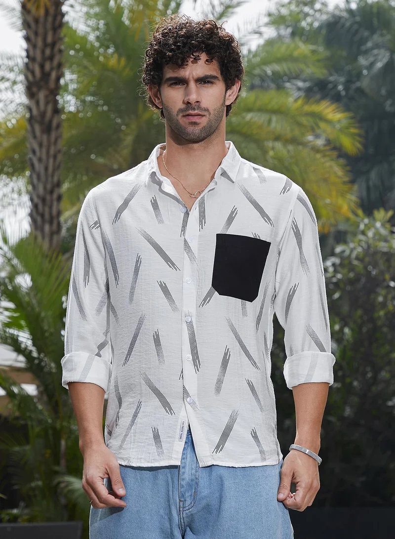 Campus Sutra Men's Daisy White Astral Blaze Shirt