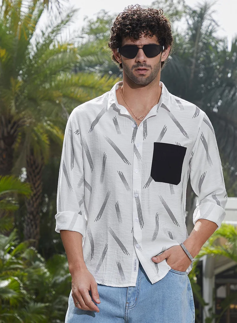 Campus Sutra Men's Daisy White Astral Blaze Shirt