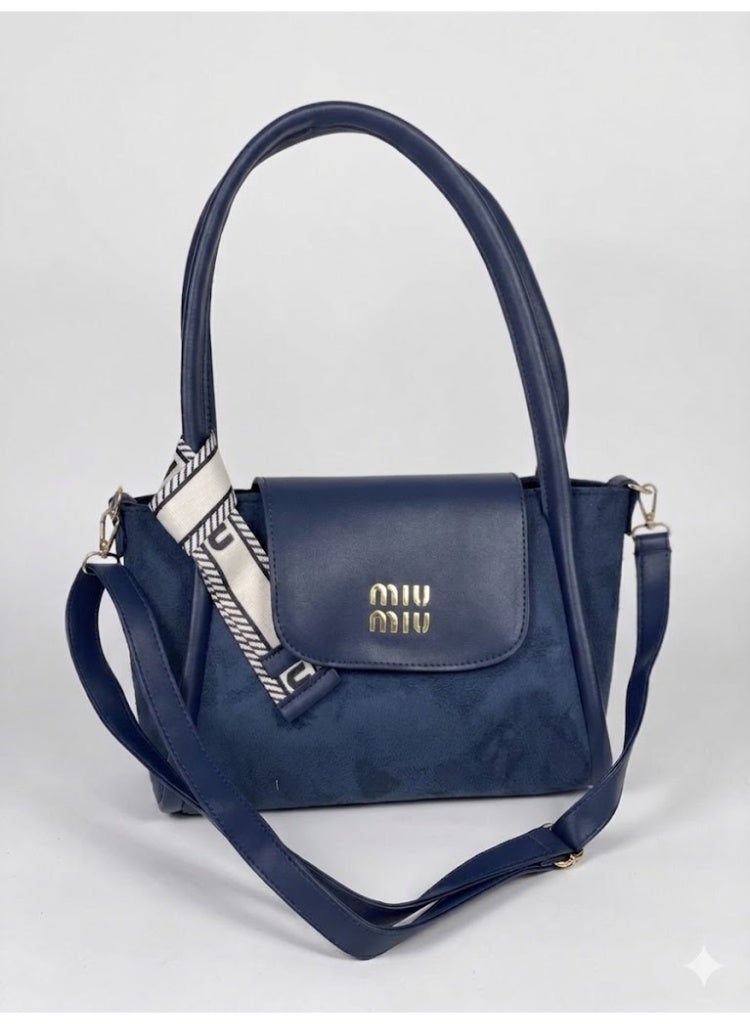 Miu Miu Duo-Texture Suede and Leather Top-Handle Bag – Midnight Blue