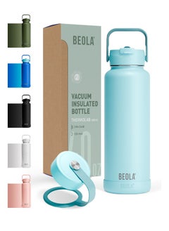 BEOLA 1200ml Water Bottle 18/8 Stainless Steel 304 Double Wall Insulated Thermos Bottle with a wide mouth, 2 lids included, Hot Cold Liquids Sports Bottle bella, 40oz Bottle (Sage Mist)  - Image 1