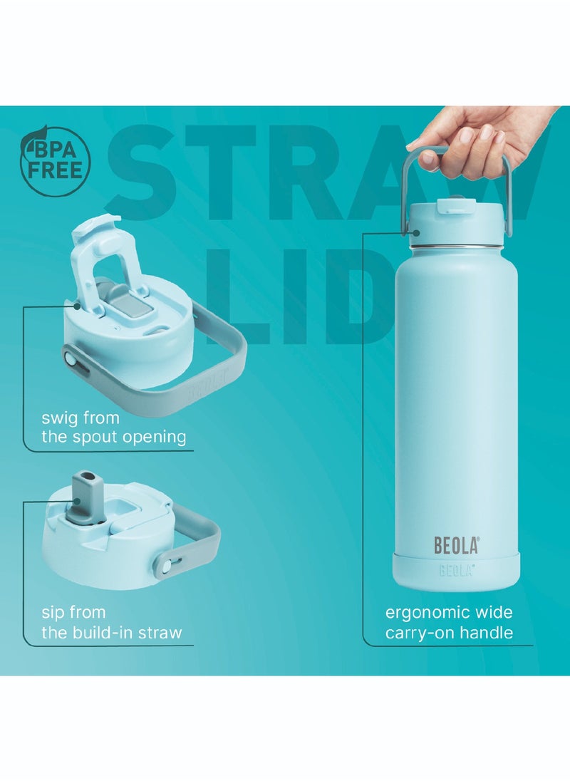 BEOLA 1200ml Water Bottle 18/8 Stainless Steel 304 Double Wall Insulated Thermos Bottle with a wide mouth, 2 lids included, Hot Cold Liquids Sports Bottle bella, 40oz Bottle (Sage Mist)  - Image 3