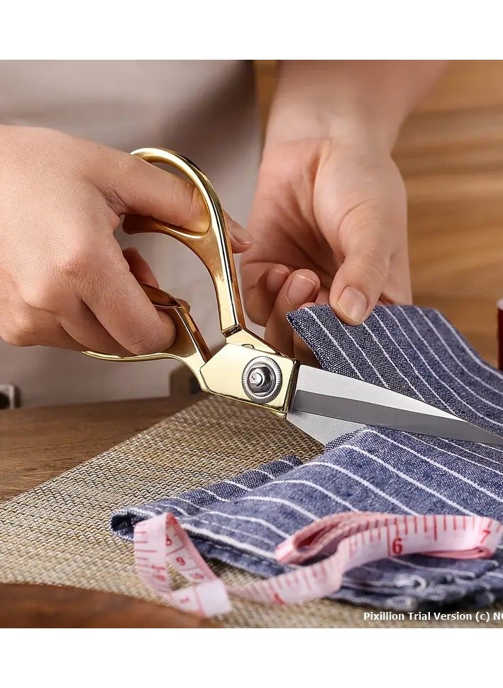 سيلكا مقص خياطة الأقمشة المحترفة بطول 20.32 سم من الفولاذ المقاوم للصدأ عالي الجودة للخياطة والتصميم والملابس ذهبي - Image 3