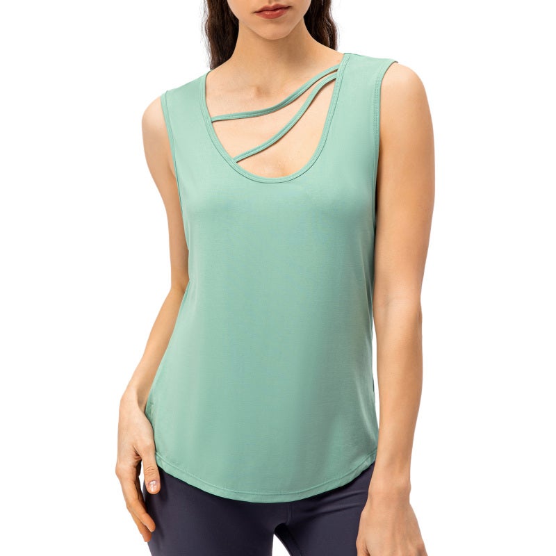 Women Sport Tank Tops Sleeveless Quick Drying Two Ways Loose Running T-shirt - Image 1