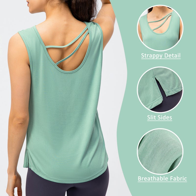 Women Sport Tank Tops Sleeveless Quick Drying Two Ways Loose Running T-shirt - Image 5