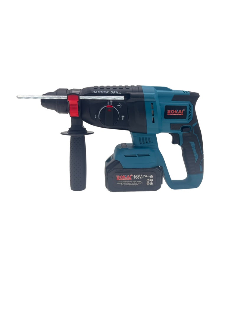 168VF Cordless Rotary Hammer Drill with 360° Rotating Handle, 26mm, Overheat Protection,Multi-Function,1000rpm,Brushless Motor, Heavy-Duty,Quick Bit Change Drill