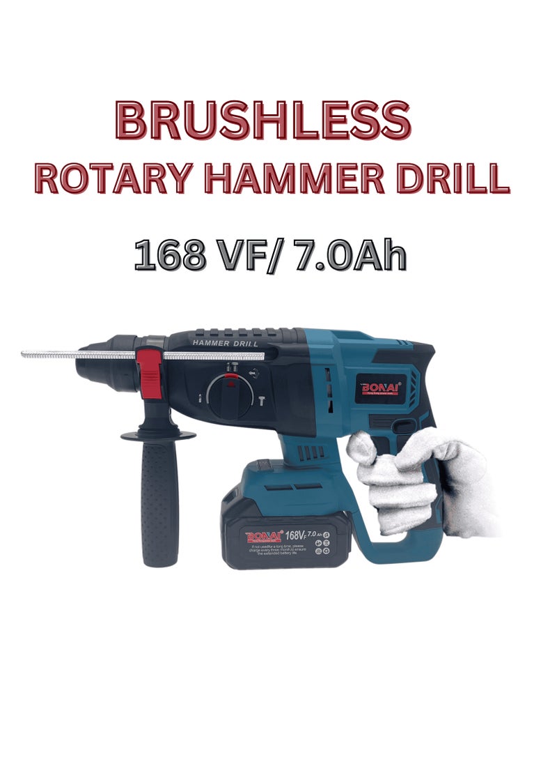 168VF Cordless Rotary Hammer Drill with 360° Rotating Handle, 26mm, Overheat Protection,Multi-Function,1000rpm,Brushless Motor, Heavy-Duty,Quick Bit Change Drill