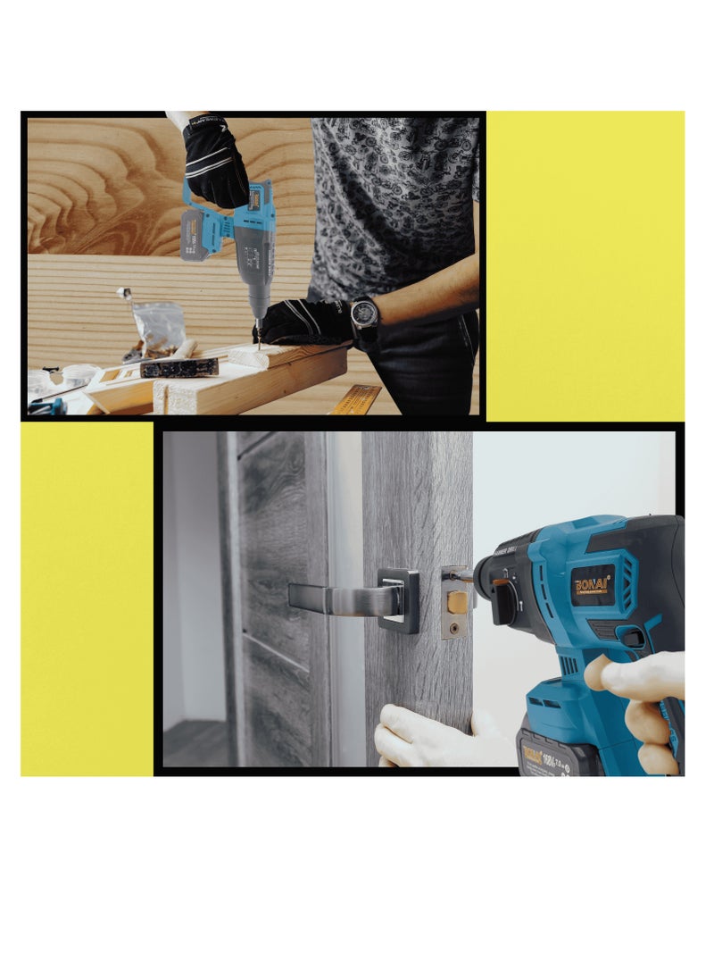 168VF Cordless Rotary Hammer Drill with 360° Rotating Handle, 26mm, Overheat Protection,Multi-Function,1000rpm,Brushless Motor, Heavy-Duty,Quick Bit Change Drill