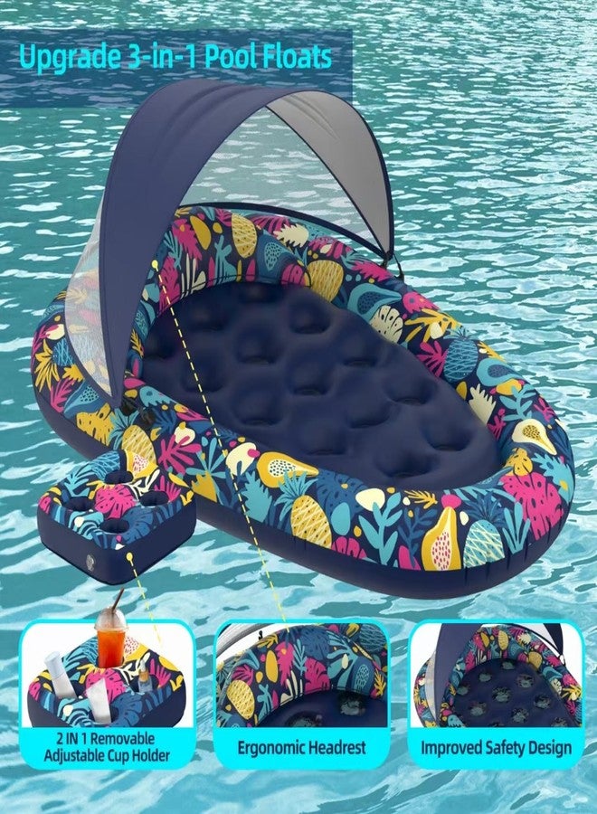 Sunikko X 3-in-1 Pool Floats with Canopy Cup Holder, Large 73" x 48" Pool Floats Adults Heavy Duty, Inflatable Lounger Raft Floating Chair with Backrest, Swimming Pool Lake Beach Pool Party - Image 5
