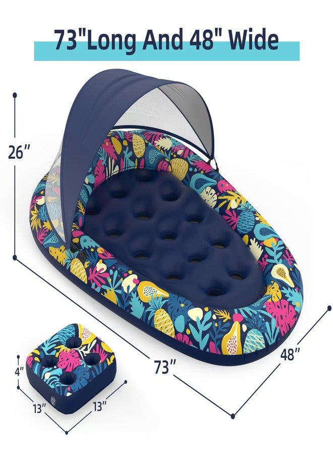 Sunikko X 3-in-1 Pool Floats with Canopy Cup Holder, Large 73" x 48" Pool Floats Adults Heavy Duty, Inflatable Lounger Raft Floating Chair with Backrest, Swimming Pool Lake Beach Pool Party - Image 3