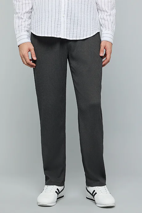 أر أند بي Textured Tapered Fit Pants with Drawstring Waist