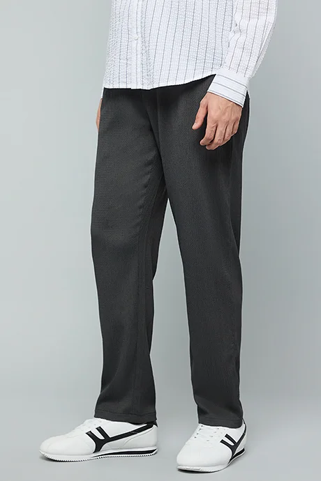 أر أند بي Textured Tapered Fit Pants with Drawstring Waist