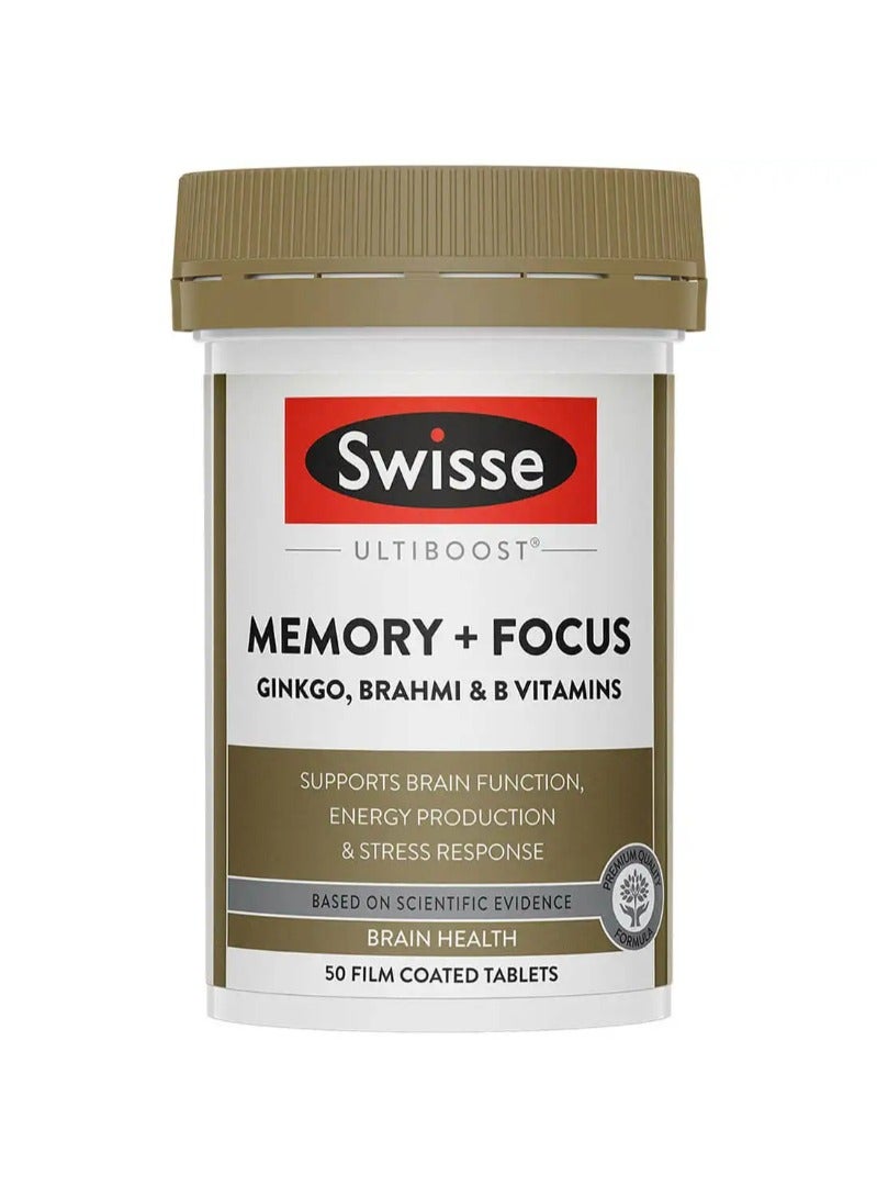 Swisse Ultiboost Memory + Focus Ginkgo & B Vitamins 50 Tablets - Image 1