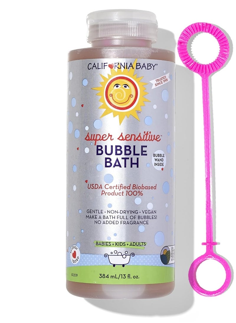 California Baby - California Baby Super Sensitive Bubble Bath | No Added Fragrance | 100% Plant-Based Ingredients (USDA Certified) | Allergy Friendly | Babies, Adults & Kid Bubble Bath | Ideal for Sensitive Skin | Free Bubble Wand Included |13 Fl oz - Image 1