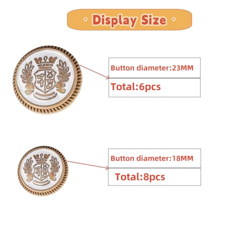 MebuZip 14 Pieces White Gold Metal Blazer Button Set 18mm 23mm for Blazers, Suits, Sport Coats, Uniform, Jackets (MBM36) - Image 3