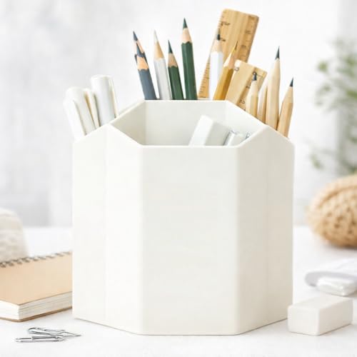 GEOCARTER Aesthetic Pen Holder for Desk Cute Stationery Organizer for Study Table, Kids & Office Desk Pencil Holder Strong & Unbreakable Design Large size Pen Stand – White - Image 1