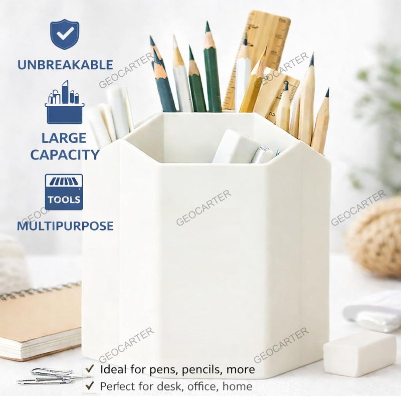 GEOCARTER Aesthetic Pen Holder for Desk Cute Stationery Organizer for Study Table, Kids & Office Desk Pencil Holder Strong & Unbreakable Design Large size Pen Stand – White - Image 5