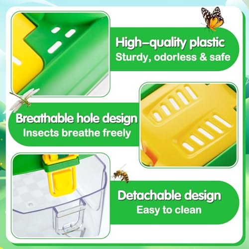 Biubee 2Sets Bug Catcher for Kids - Sturdy Kids Bug Catching Kit Gifts with Collector Butterfly Net Tweezer, Bugs Habitat Outdoor Explorer Kit for Age 3 4 5 6 7 8, 8Pcs, Green & Pink - Image 4
