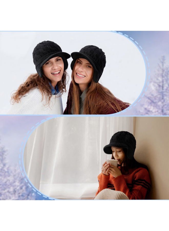 Jenaai Winter Beanie with Brim and Earflap for Woman Outdoor Warm Thermal Knitted Hat for Women Men Cold Weather, Black, One size - Image 5