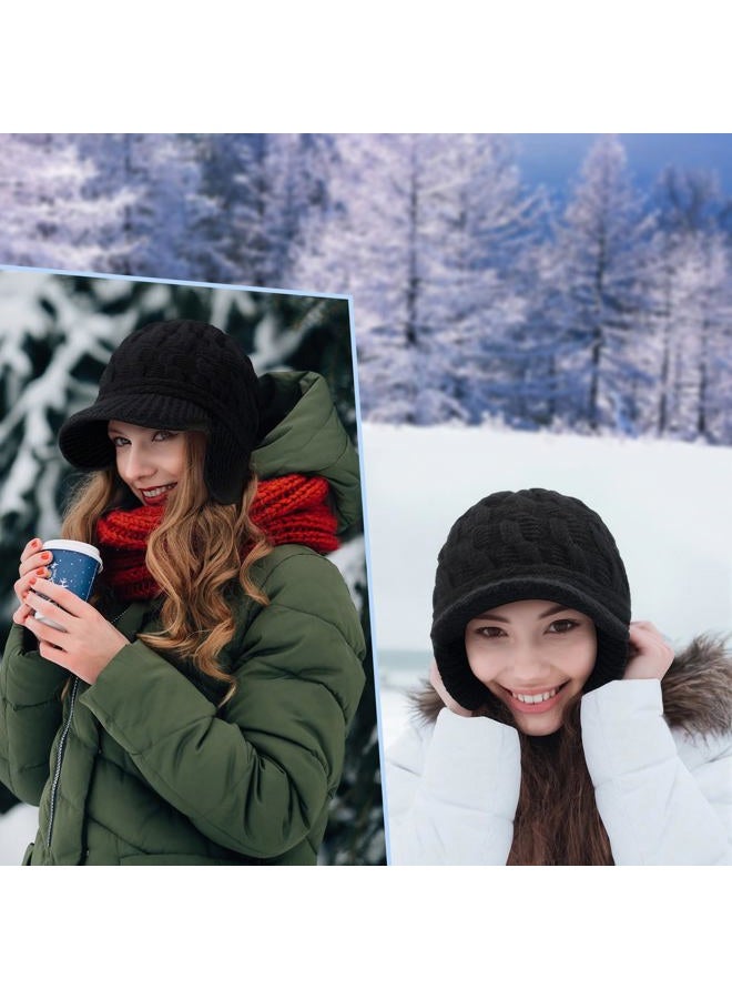 Jenaai Winter Beanie with Brim and Earflap for Woman Outdoor Warm Thermal Knitted Hat for Women Men Cold Weather, Black, One size - Image 4