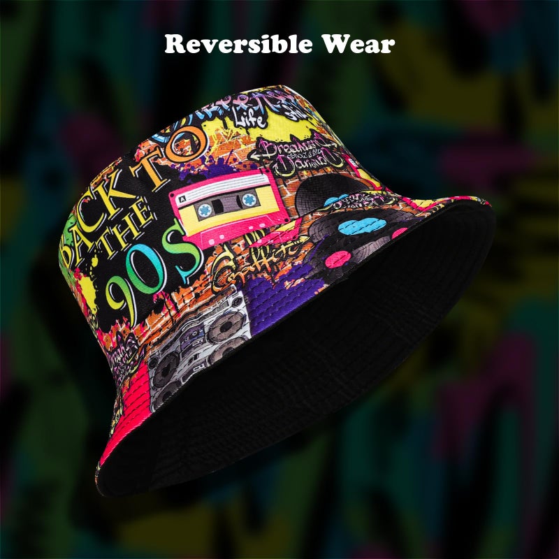 Fumwase Fashion 90s Bucket Hat for Men Women Retro Summer Beach Fishing Hat Rave Party Accessories Party Supplies Multi - Image 4