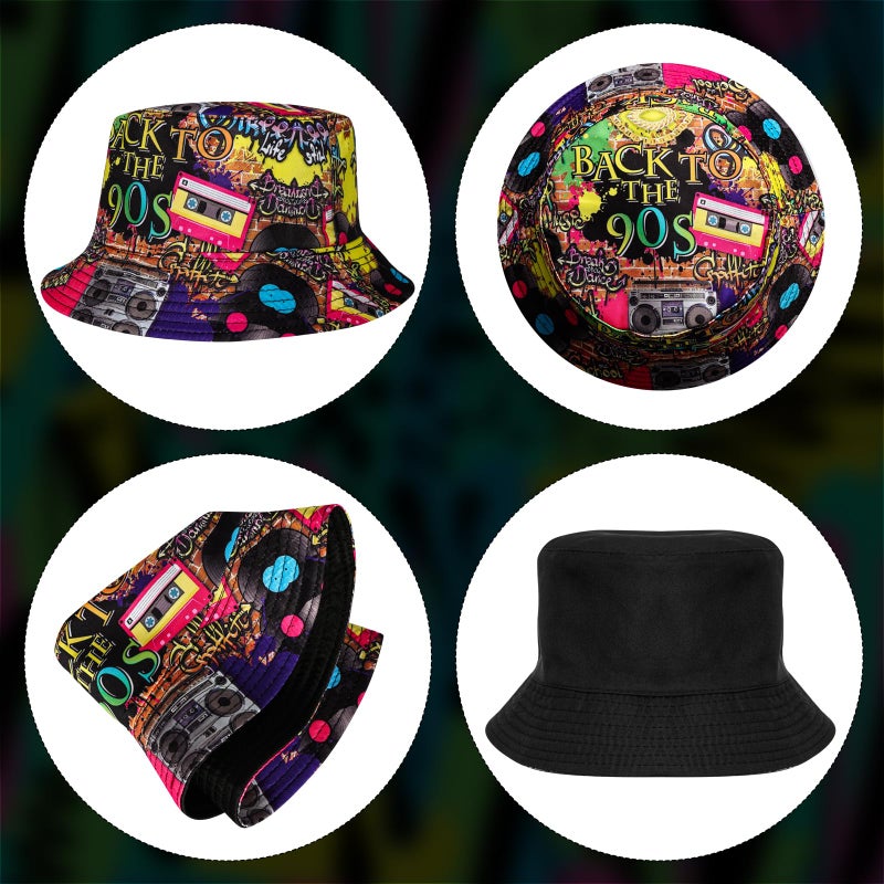 Fumwase Fashion 90s Bucket Hat for Men Women Retro Summer Beach Fishing Hat Rave Party Accessories Party Supplies Multi - Image 3