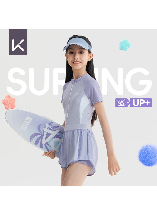 Keep Children's Swimsuit, One-piece Swimwear For Girls, Double-layer Swim Shorts Set, Size 720, Light Purple, 170