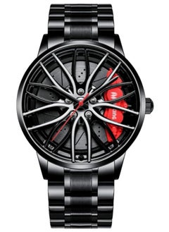 Waterproof Stainless Steel Japanese Quartz Wrist Watch  with Car Wheel Rim Hub Design