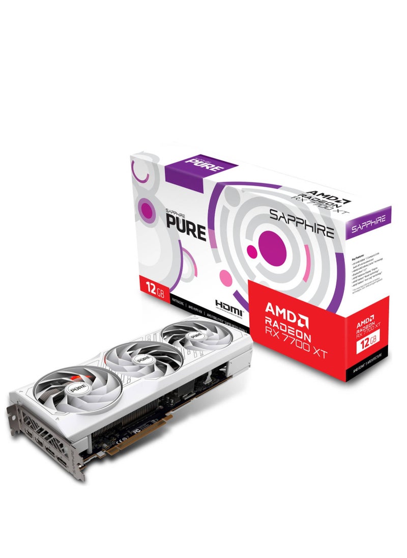 Sapphire - SAPPHIRE PURE AMD Radeon™ RX 7700 XT Gaming Graphics Card, 12GB DDR6 192 bit Memory, 2584 MHz Boost Clock, 18 Gbps Memory Clock, AMD RDNA 3, PCI-E 4.0, 2x HDMI 2x DisplayPort, White | 11335-03-20G - Image 1