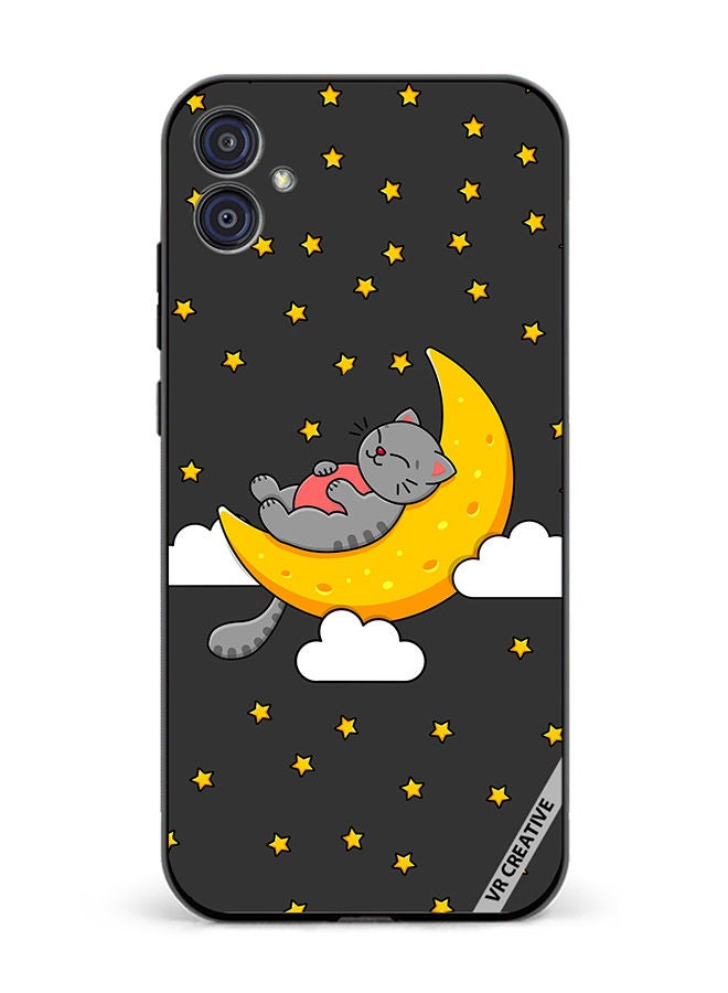 VR CREATIVE Protective Case Cover For Samsung Galaxy M04/F04 The Gray Cat Sleeps On The Moon Sky Stars Design Multicolour - Image 1