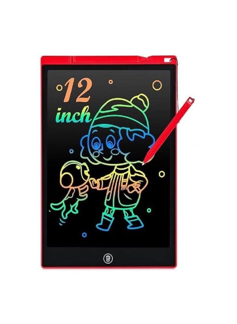 12 Inch LCD Writing Tablet for Kids, Colorful Drawing Board for Children, Erasable and Reusable Electronic Drawing Board, LCD Drawing Tablet for Toddlers - Red - Image 1