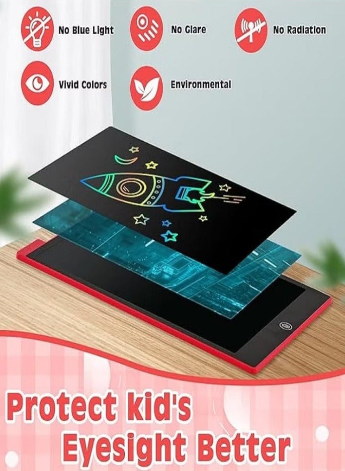 12 Inch LCD Writing Tablet for Kids, Colorful Drawing Board for Children, Erasable and Reusable Electronic Drawing Board, LCD Drawing Tablet for Toddlers - Red - Image 2